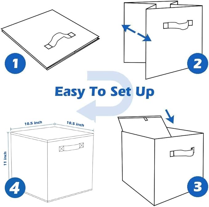 PowerKing Collapsible Storage Cubes with Handles, Fabric Foldable Bins for Closet Shelves, Durable Organization Storage Bins, 10.5'' x 11'' x 10.5'', 6 Pack, Pink