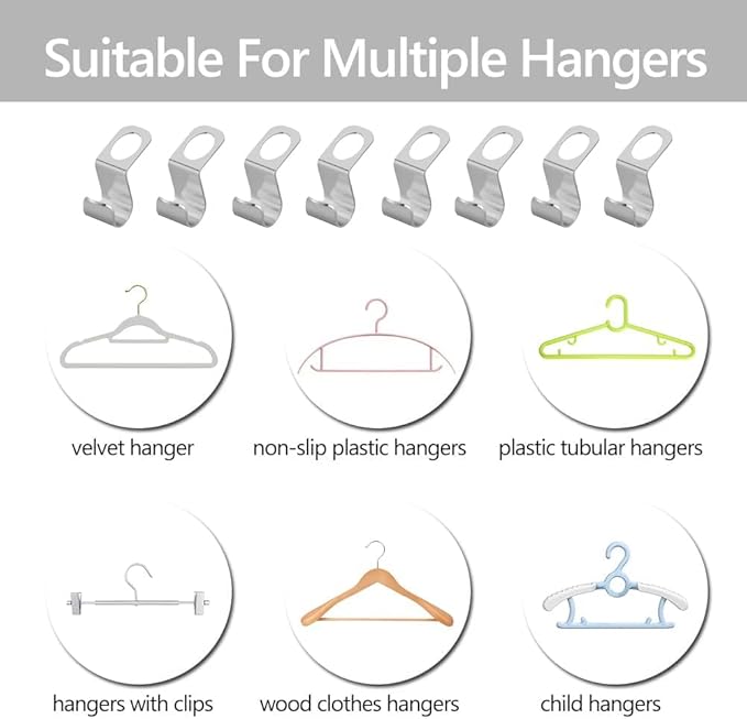 56 Pcs Metal Clothes Hanger Connector Hooks,Stainless Steel Super Sturdy Hanger Extender Hooks, Efficient Closet Space Saver, Easy to Use, Suitable for Heavy Clothing, Fits All Types of Hangers, Silve