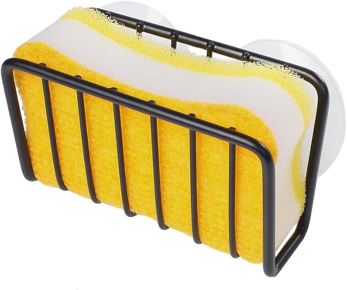 Toplife Sponge Holder for Kitchen Sink, Rust-Proof Suction Cup Sponge Caddy - Black - 2 Pack