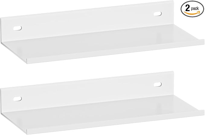 HNVNER White Adhesive Shower Caddy 30cm, Floating Bathroom Shelves for Wall 2 Pack, Metal Bathroom Wall Shower Shelves Storage Organizer for Kitchen Home