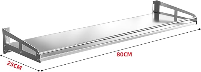 Floating Shelf 304 Stainless Steel Metal Heavy Duty Household Spice Rack Microwave Mounted Storage Rack for Kitchen Bedroom Bathroom (Length80CM*Wide25CM)