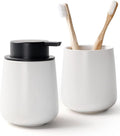 Bosilunlife Soap and Toothbrush Holder Set - Ceramic Bathroom Accessories Set White Liquid Hand Soap Dispenser Set for Bathroom Toothbrush Holder and Soap Dispenser Set