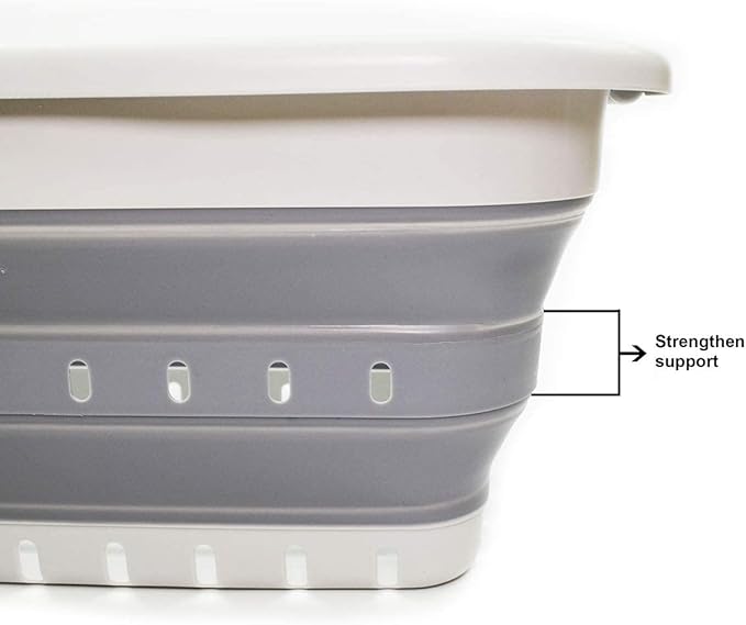 SAMMART 41L Collapsible 3 Handled Plastic Laundry Basket - Foldable Pop Up Storage Container/Organizer - Portable Basket - Space Saving Hamper/Basket (3 handled rectangular, Grey/Dark Grey)