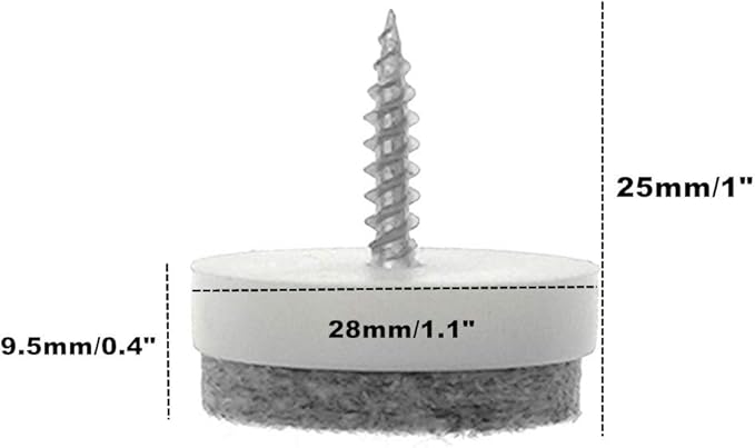 ALIMITOPIA 40pcs Screw-on Furniture Felt Pad Chair Glide Slider Hardwood Floor Protector for Wooden Leg Feet of Chair Table Furniture(Φ28mm or 1.1";White)