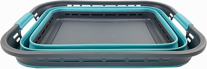 SAMMART 42L (11 Galloons) Collapsible Plastic Laundry Basket - Foldable Pop Up Storage Container/Organizer - Portable Washing Tub - Space Saving Hamper/Basket [BPA Free] (Grey/Crystal Blue)