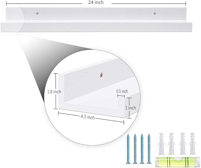 AZSKY 24 Inch Picture Ledge Shelf Floating Shelves Wall Mounted Set of 2 White