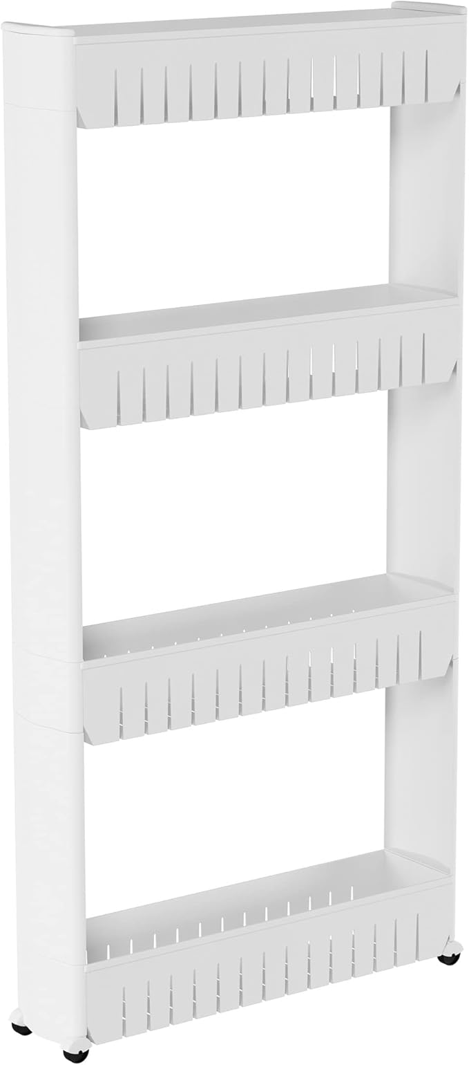 4-Tier Storage Organizer Rack - Plastic Rolling Cart for Office, Dorm, Bedroom, Bathroom, and Laundry Room Organizing by Lavish Home (White)