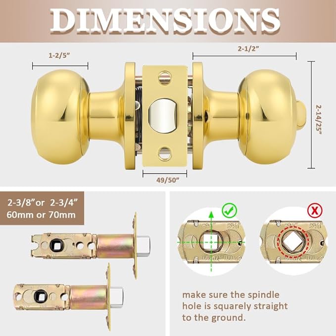 Probrico Polished Brass Door Knobs Interior, Bedroom Door Locks, Privacy Door Knobs with Lock, 20 Pack