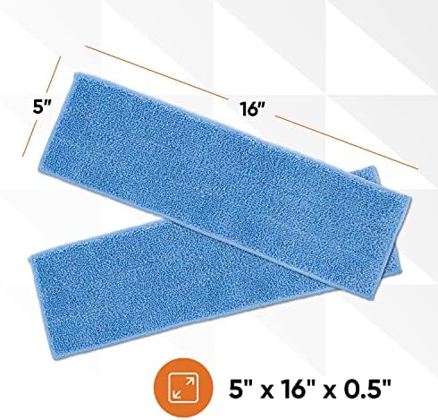 Superio Microfiber Mop Replacement Head, 16 inch Damp Mop Pad Refill for Miracle Mop Dusting and Spray Mop, attaches to Velcro mop(Blue, 2-Pack)
