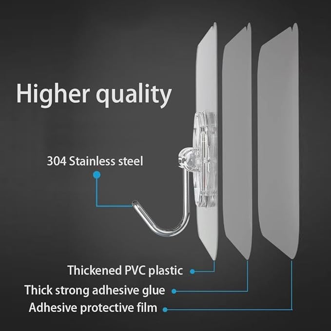 Adhesive Wall Hook, Set Heavy-Duty Thickened self-Adhesive Hook，24Pcs，33lb max Loading，Transparent, Waterproof, Bathroom, Outdoor, Kitchen, Doors, Practical Tools.
