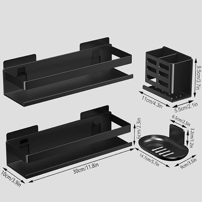 YESENT Shower Caddy,Shower Shelf 4 Pack - Bathroom Shower Shelf Rust-Proof Aluminum Adhesive Installation No Drilling Required, Suitable for Bathroom Storage and Home Decoration