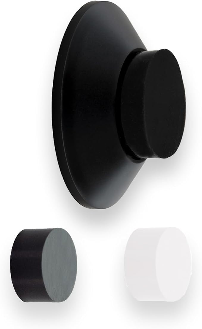 Evi Herrajes | Adhesive Door Stop | Wall Mounting | 1.37x0.59 | Black Lacquered Stainless Steel | Conical Shape | Two Rubbers Included | Adhesive or Screw Installation