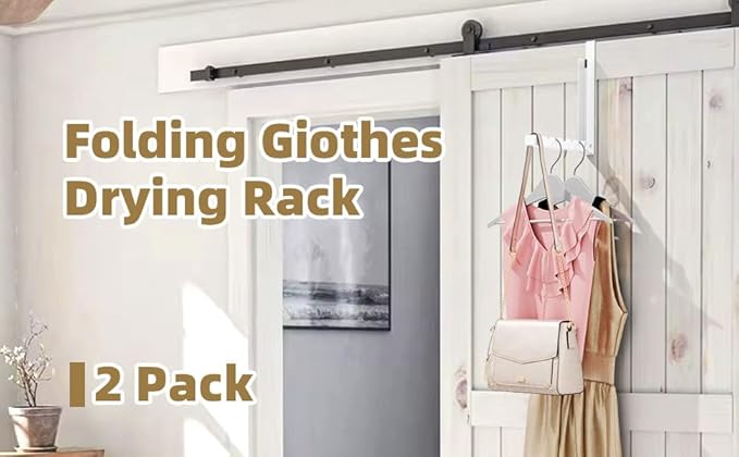 ZMBESUP Over The Door Hanger Folding Clothes Drying Rack, Folding Hanging Coat Rack for Indoor Laundry Room Compact Small Space Foldable Portable Clothing Hanger Hook Collapsible- 4 Pack (White)
