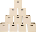 Fabric storage bins Cubes, Fabric Cube Organizer with Handle, Foldable Cube Bins for Cloth or Accessary Storage, 11x11x11, Set of 10, (Creamy White)