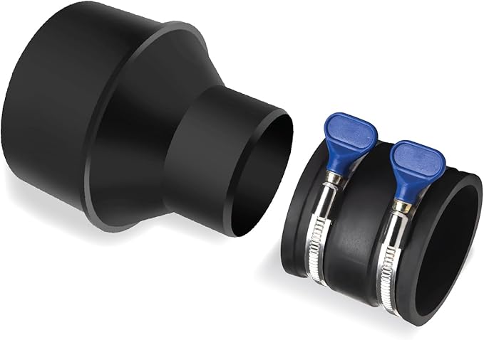 POWERTEC 70402 4" to 2-1/2" Hose Cone Reducer and 2-1/2" Dust Control Flex Cuff with Adjustable Key Hose Clamps for Dust Collection on Power Tool and Vacuum