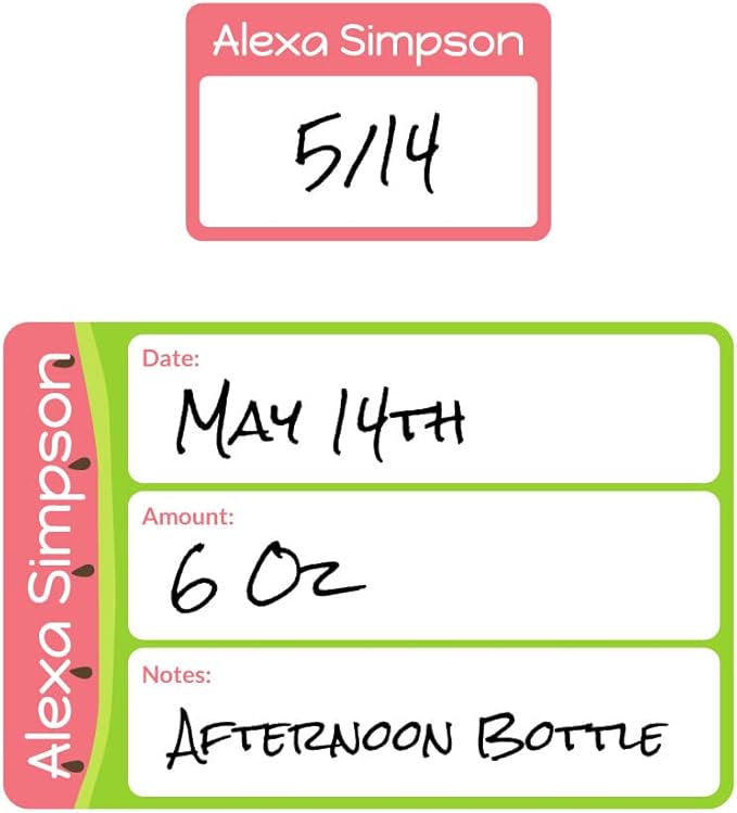 Name Bubbles - Reusable Baby Bottle Labels for Daycare (20 Labels) - Kids Washable Name Tags for Bottles, Sippy Cups, & Snack Containers, Waterproof, Baby Name Stickers, Write-On (Watermelon)