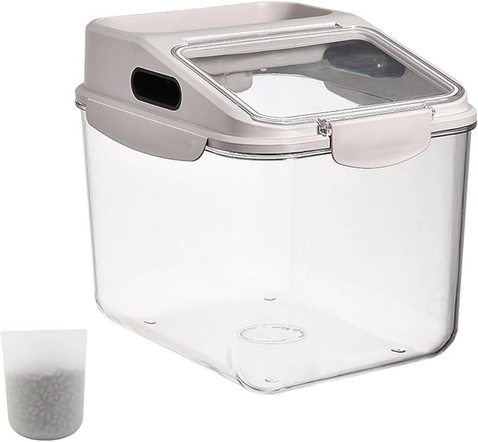 Fhiny 5.5LB Dog Food Storage Container, Airtight Pet Treat Bin Translucent Dry Food Grain Storage Barrels Sealed Bucket Moisture-Proof Plastic Cat Puppy Food Bin with Seal Locking Lid Keep Fresh