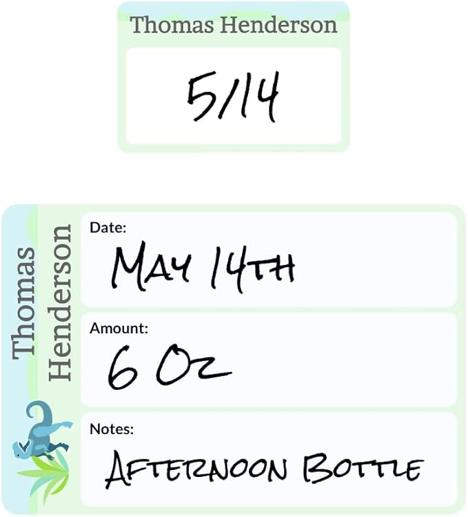Name Bubbles - Reusable Baby Bottle Labels for Daycare (20 Labels) - Kids Washable Name Tags for Bottles, Sippy Cups, & Snack Containers, Waterproof, Baby Name Stickers, Write-On (Dinosaurs)