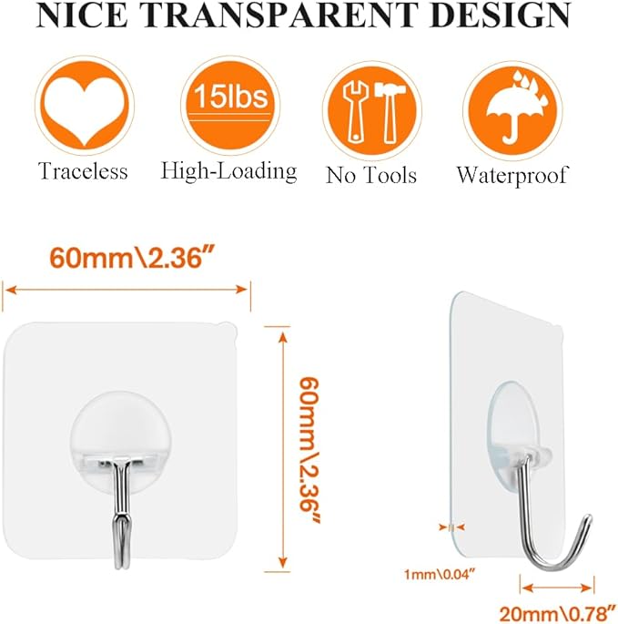 FOTYRIG Adhesive Hooks 15lb(Max) 180 Degree Rotating Heavy Duty Sticky Wall Hooks for Hanging Space Saving Towel Hooks Holder Seamless Stick on Bathroom Kitchen Office Outdoors-20 Packs