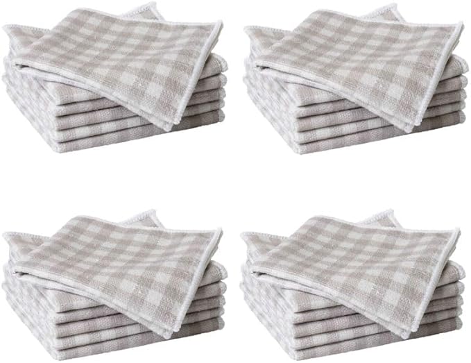 Martha Stewart Microfiber Cleaning Cloths, Ultra-Absorbent, Lint-Free Cleaning Towels for Home & Kitchen, Grey Gingham, 11 Inches, 24 Count
