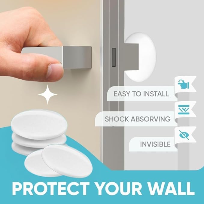Strongest Home Wall & Door Handle Stopper 5" White Rubber Door Knob, Round Wall Shield Cushion, Quiet Wall Protector for Door Handle, Guard Door Bumper, Self Adhesive (White, X-Large 6 Pack)