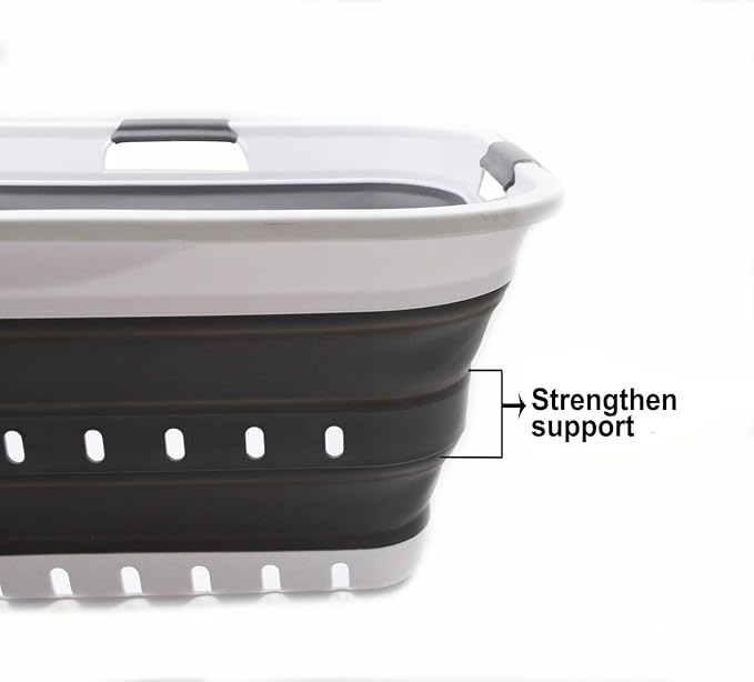 SAMMART 42L (11 gallon) Collapsible Plastic Laundry Basket - Foldable Pop Up Storage Container/Organizer - Portable Basket - Space Saving Hamper/Basket (2, White/Dark Grey)
