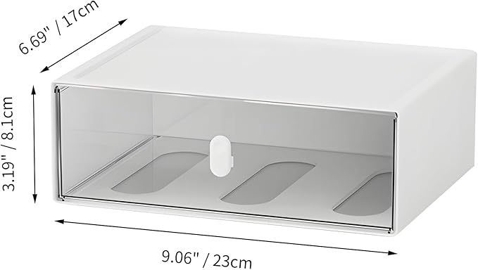 Desktop Storage Drawers, Plastic Desk Organizer with 1 Large Drawer, Modular Stackable Toolbox Units for Office Stationary, Makeup Container, Bathroom Countertop (1 Tall Layer, White & Clear)
