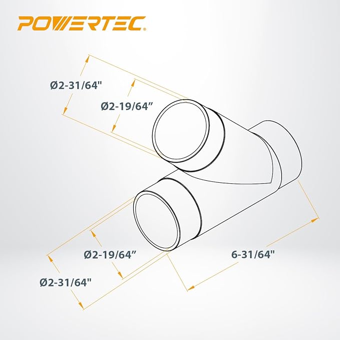 POWERTEC 2-1/2 Inch Clear Y Fitting for 2-1/2 Inch Dust Collection Hose, 2 1/2 Inch Dust Collection Hose Connector Fittings for Dust Collection System, 1 pack (70228)