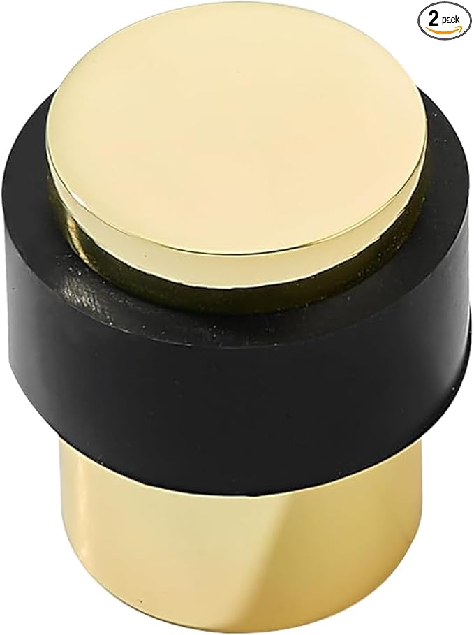 KHTUMEWARE 2 Pack 1-1/2 in Floor Door Stopper,Polished Brass Door Stop,Wall Protector Commercial Door Bumper Wedge Decorative Cylindrical Install Door stoppers on The Floor