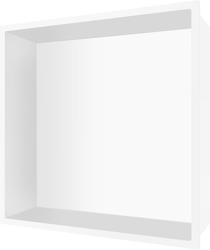 BATHFINESSE Shower Niche No Tile Needed, 12 x 12 White Shower Niche Insert Tile Ready, Recessed for Shower Wall Bathroom Storage Over Mount Installation