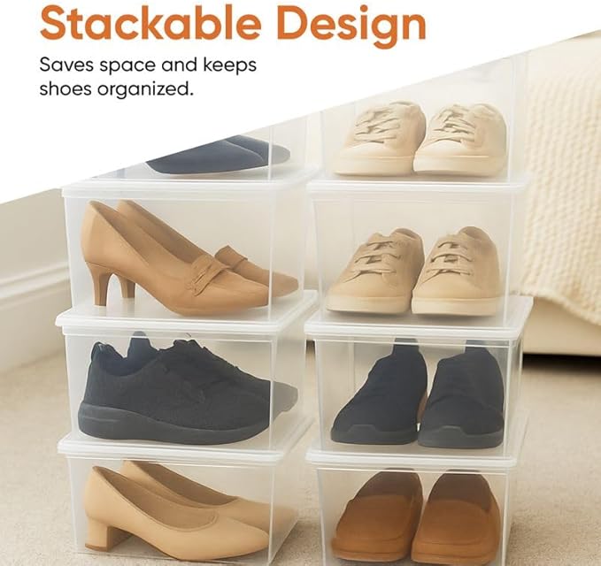 Superio Shoe Box Modern Storage Container 3 Pack - 6.5 Quart/6 Liter, Stackable Plastic Shoe Box Organizer (13.5"L x 8.35"W x 5.2"H)