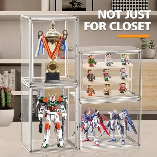 EDS FAM 10 Pack Clear Thicken Sturdy Shoe Storage Organizer with Magnetic Door Stackable Boxes for Closet Folding Space-Saving Shoe Rack for Sneaker Boot Plastic Cabinet