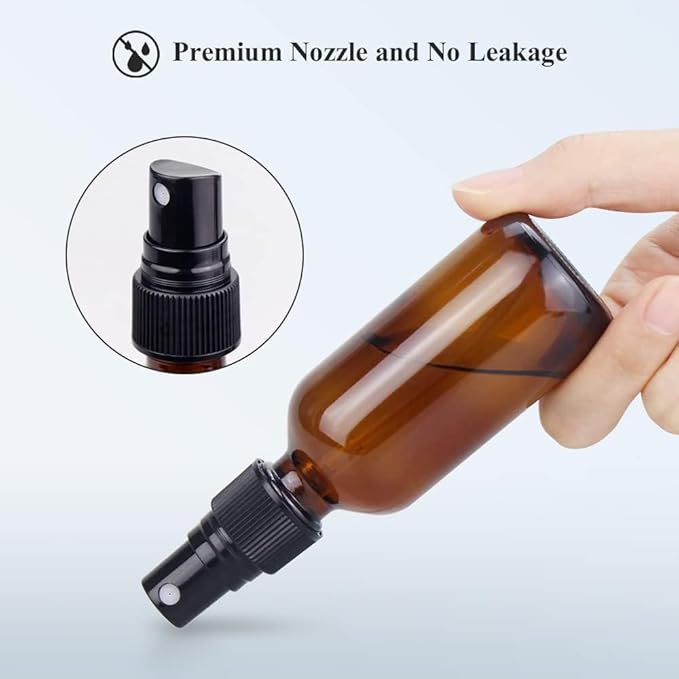 Wedama Spray Bottle, 2 oz Fine Mist Glass Spray Bottle, Little Refillable Liquid Containers for Watering Flowers Cleaning (12 Pack, Amber)