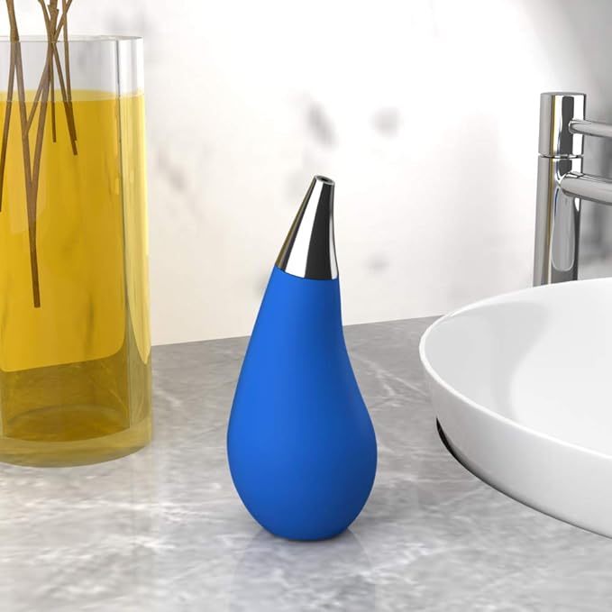 Kitchen Bathroom Counter top Squeezable Soap Dispensers Tear Drop Shape Bottle (Blue, ~7oz)
