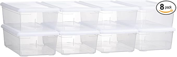 novelinks 6 Quart Clear Plastic Storage Bins with White Lids Stackable Box Craft Storage Organizing Container Sensory Bin,8 Pack