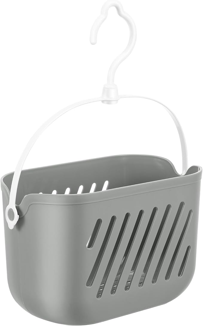 Gatuida Plastic Hanging Basket for Shower, Hanging Shower Caddy, Portable Storage Basket Kitchen Organizer with Hook for Bathroom Kitchen, 8.3 x 5.5 x 5.1 Inch (Grey)