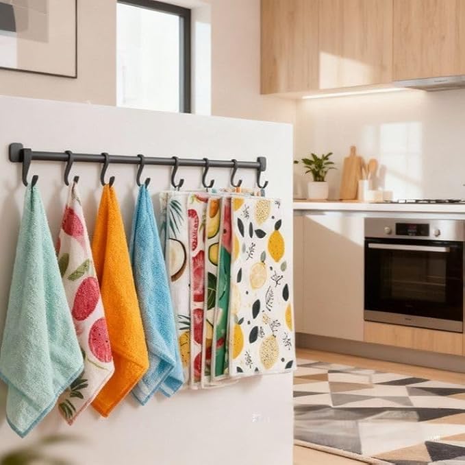 ERLUN Decorative Kitchen Dish Towels, Microfiber Cleaning Cloth with Lemon Print Pattern, Multi-Color Citrus Design, Machine Washable, 12 x 12 Inches (Carpet Pattern)