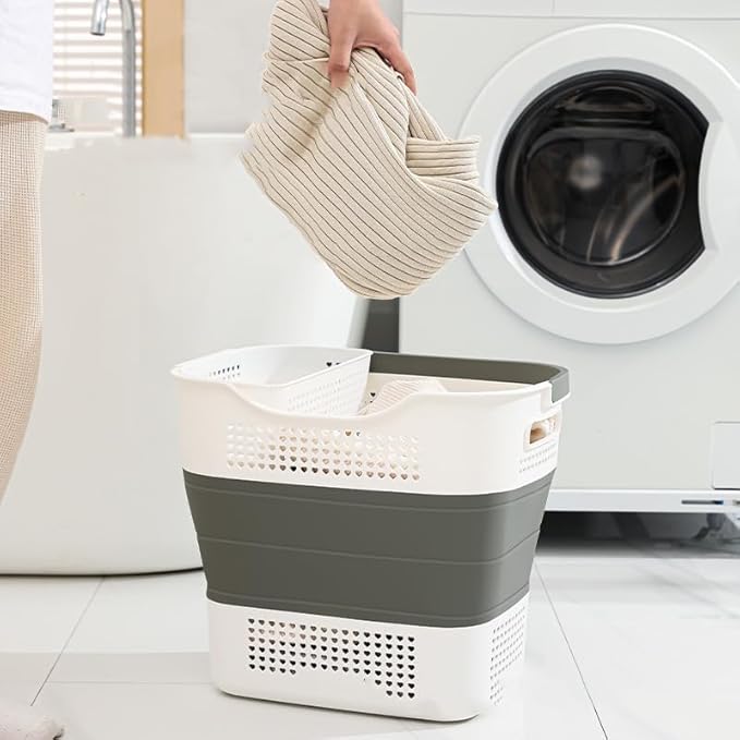 46L Collapsible Laundry Basket with Underwear Hamper, Foldable Laundry Basket, Laundry Baskets Storage Container/Organizer/Clothes Hamper for Laundry (Green)
