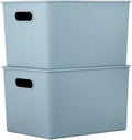 Superio Ribbed Collection - Decorative Plastic Basket Open Home Storage Bins Organizer, Blue Containers for Organizing Closet Storage Bins for Shelves (Bin with Lid- Extra Large (22 Liter), 2 Pack)