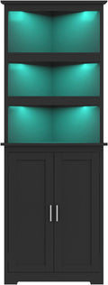 TEENFON Tall Corner Cabinet with LED Lights, Gothic Style Corner Storage Cabinets with Doors, 5-Tier Bathroom Cabinet, Living Room, Dining Room, Black