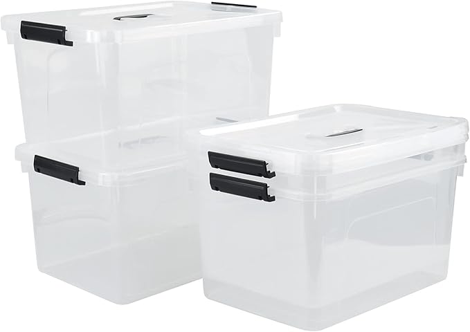 Zerdyne 17.5 L Clear Plastic Storage Box, 4-Pack Latch Storage Bin