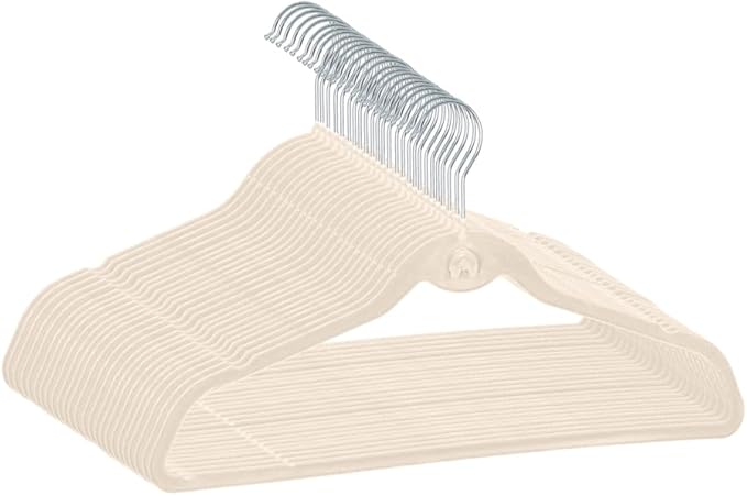 Heavy Duty Velvet Hangers with Cascade Hook, Durable, 360 Degree Rotatable Hook (20, Beige)