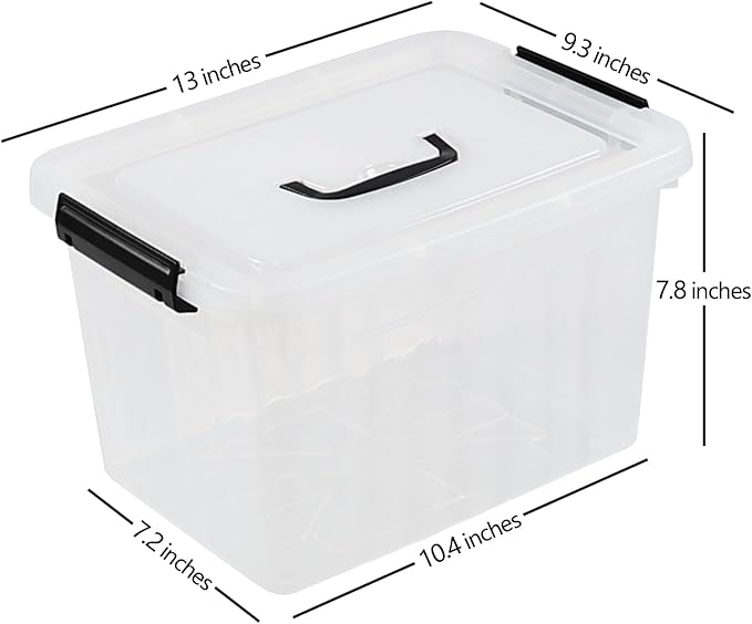Ewingger 12 L Plastic Storage Bin with Lid, Clear Latching Storage Box, 4 Packs