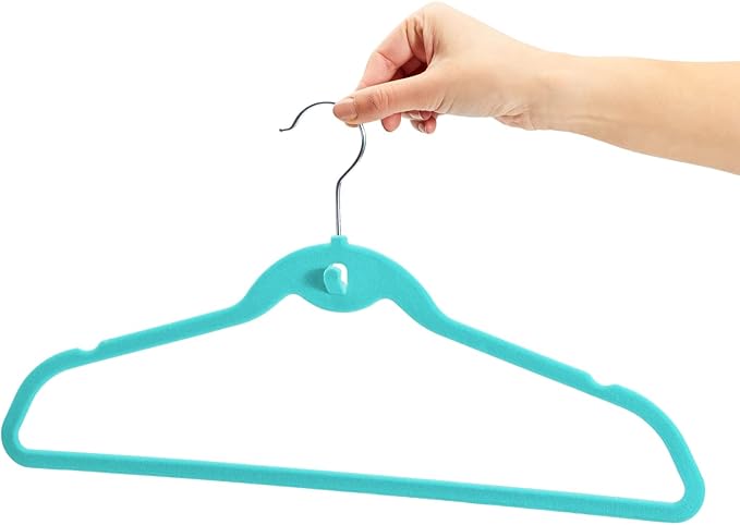 Juvale Velvet Clothes Hangers with Cascading Hooks - Anti-Slip Stackable Velvet Hangers - Mini Hanger Hooks for Layering - Pack of 50, 17.5 in, Teal