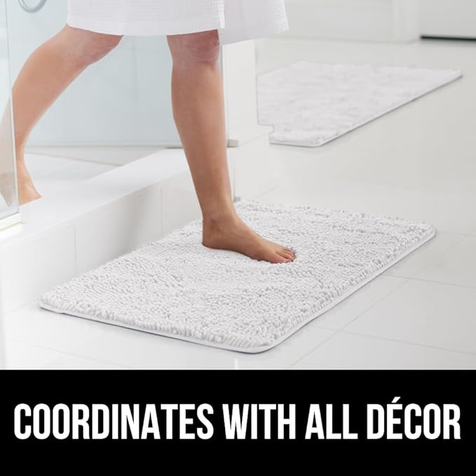 GORILLA GRIP Bath Rug Mat 42x24, Thick Soft Absorbent Chenille, Quick Dry Microfiber Mats, Rubber Backing Washable Shower Floor Rugs, Bathmat Runner, US Designed Bathroom Home Decor Accessories White