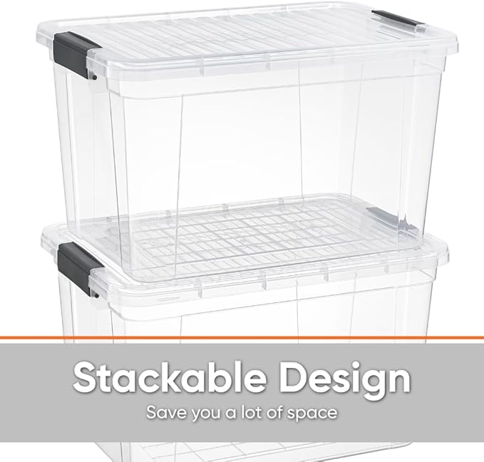 Superio Clear Storage Boxes with Lids, 14.25 Quart Plastic Container Bins for Organizing, Stackable Crates, BPA Free, Non Toxic, Odor Free, Organizers for Home, Office and Dorm, 3 Pack