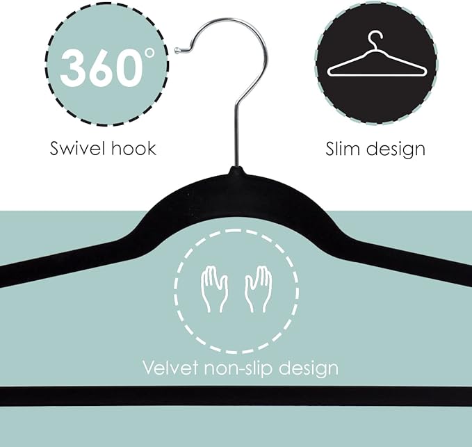 Home Basics Best, Sturdy and Non-Slip Black Steel Indoor Flocked Suit/Clothes Hangers (Pack of 25), 9.25 inches high x 18 inches Wide x 0.25 inches deep