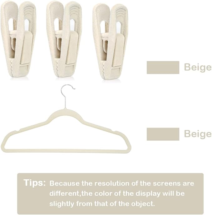 Beige Velvet Hangers Clips 50 PCS, Non-Slip Velvet Skirt Hanger Clips for Ivory/Beige Velvet Hangers, Strong Finger Clips Perfect for Thin Velvet Hangers Skirt Pant Suit Velvet Hangers