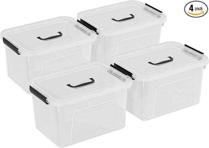 Knifefish Clear Plastic Storage Containers Bins Boxes with Lids and Handles, 10.5 L Clear Storage Latch Box, 4 Packs