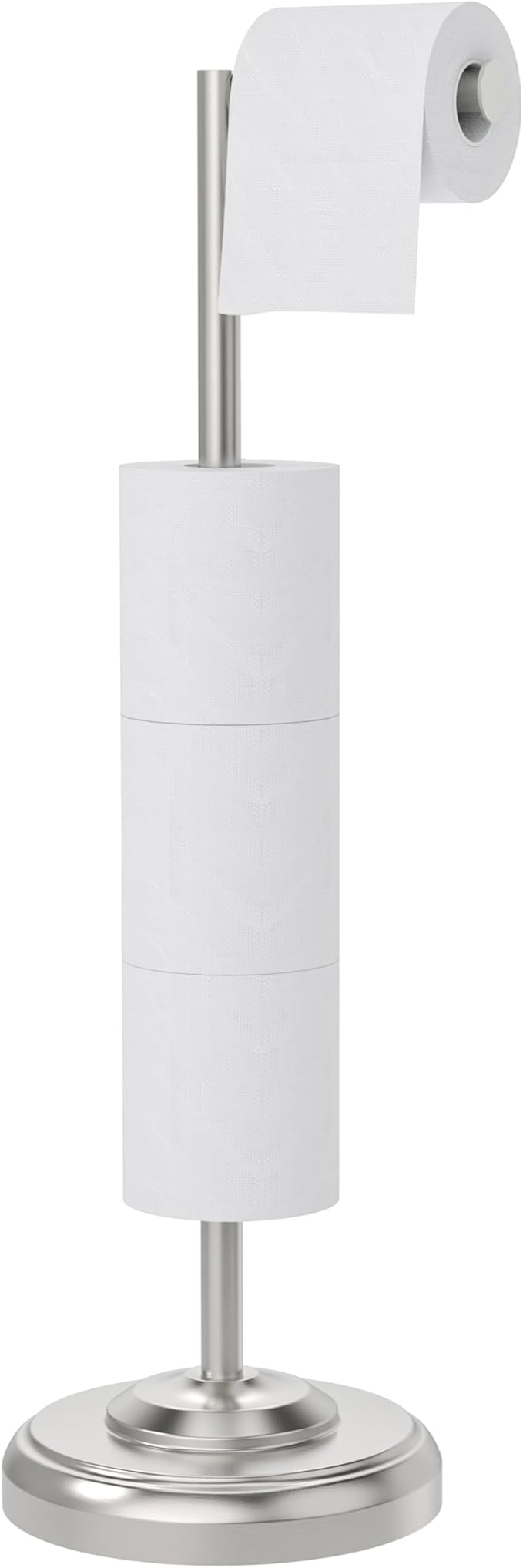 WZKALY Toilet Paper Holder Stand with Storage – 4 Extra Rolls –Brushed Nickel Toilet Paper Holder for Bathroom – Sturdy Base, Classic Retro Style, Space-Saving Bathroom Storage Organizer, Sliver